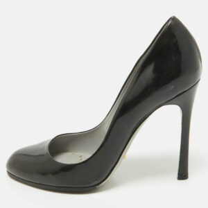 Sergio Rossi Black Patent Leather Round Toe Pumps Size 40