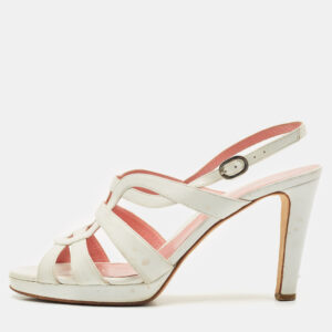 Sergio Rossi White Leather Slingback Sandals Size 40.5