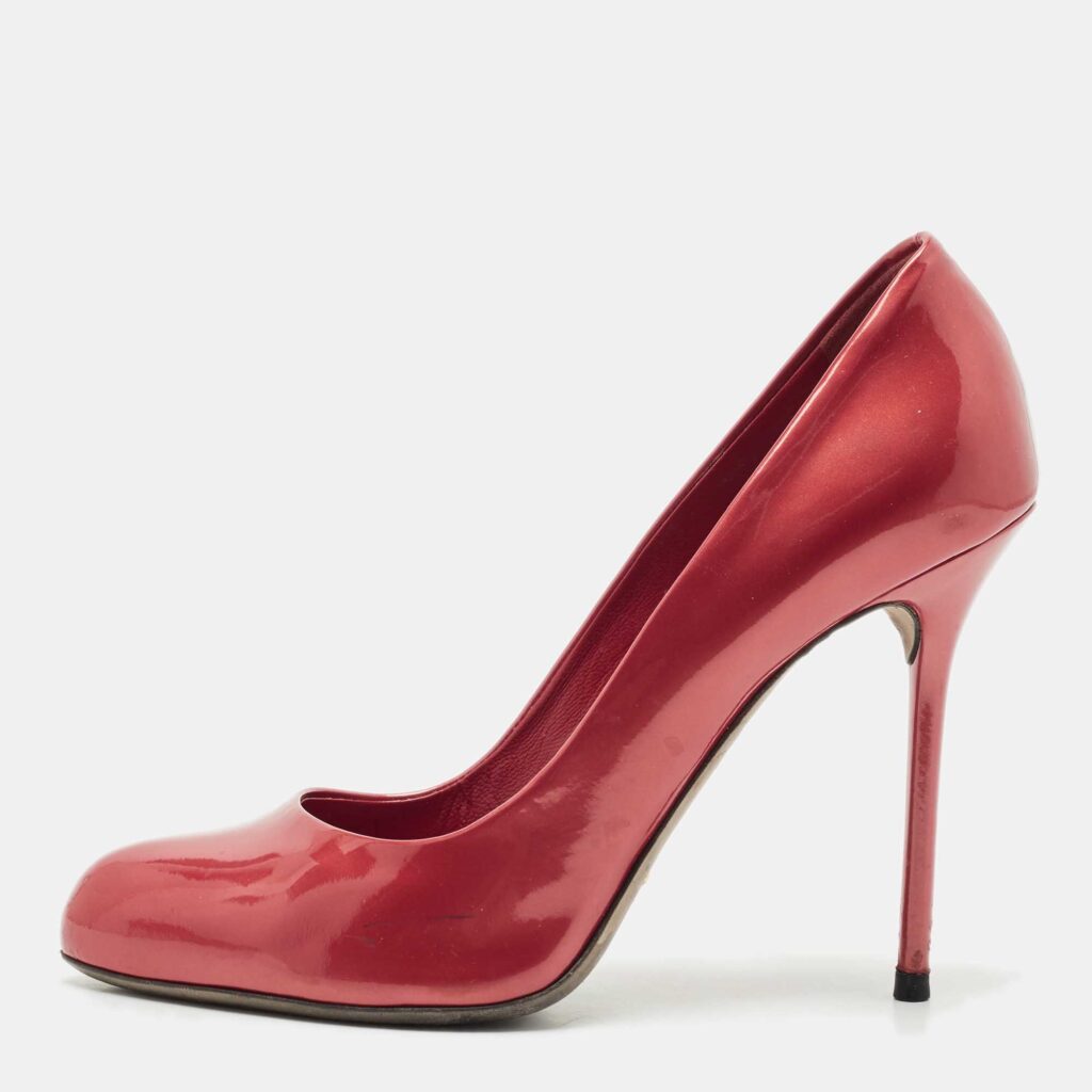 luxury-women-sergio-rossi-used-shoes-p1160994-003 Sergio Rossi Metallic Red Patent Leather Round Toe Pumps Size 38.5