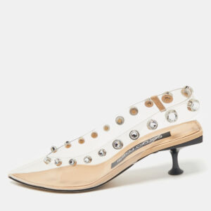 Sergio Rossi Beige/Black PVC Crystals Embellished Slingback Pumps Size 38.5