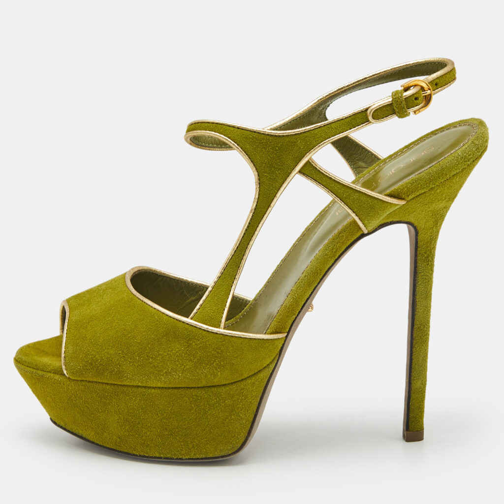 luxury-women-sergio-rossi-used-shoes-p1168367-001 Sergio Rossi Green/Gold Suede and Leather Platform Sandals Size 37