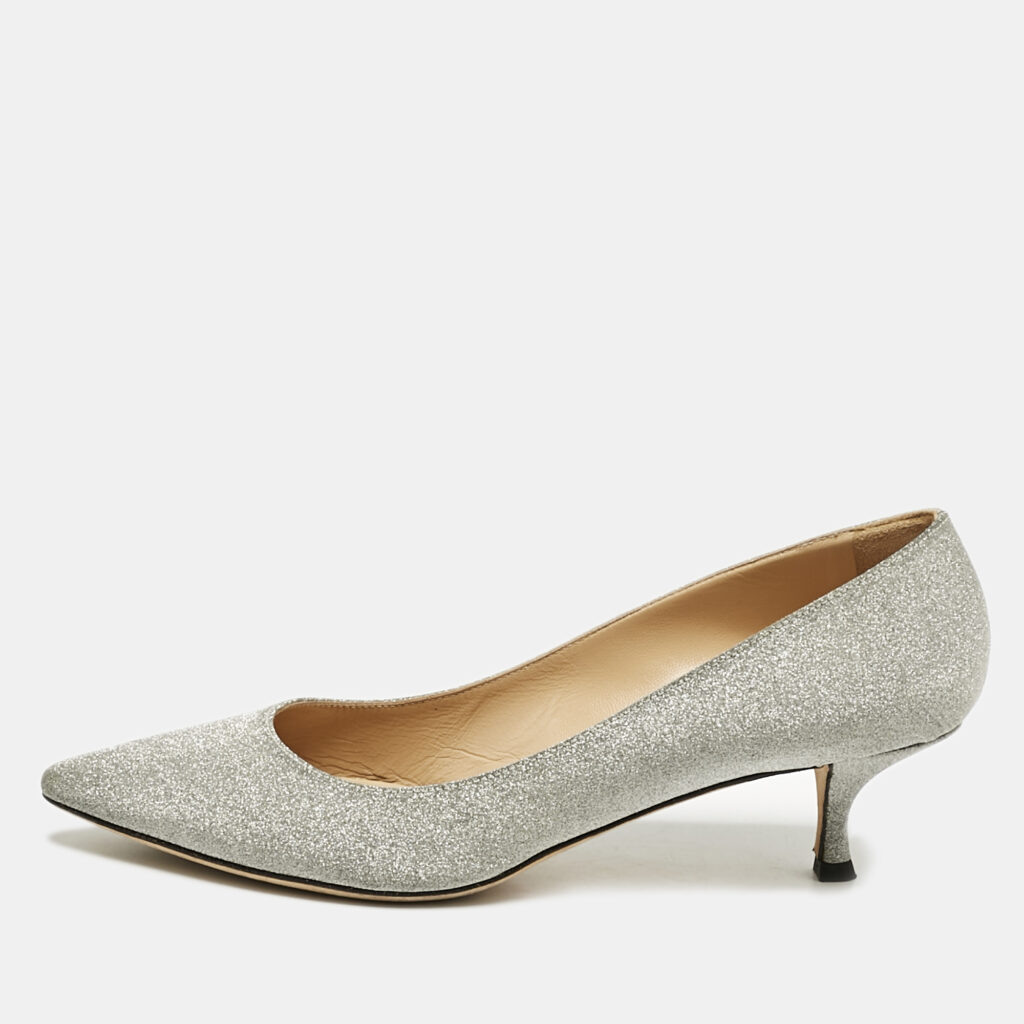 luxury-women-sergio-rossi-used-shoes-p1170393-001 Sergio Rossi Silver Glitter Pointed Toe Pumps Size 41