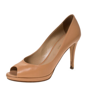 Sergio Rossi Beige Leather Peep Toe Pumps Size 37