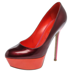 Sergio Rossi Burgundy/Orange Patent Leather Platform Pumps Size 36