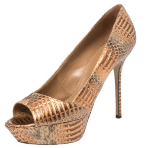 Sergio Rossi Metallic Two Tone Water Snake Leather Platform Pumps Size 39