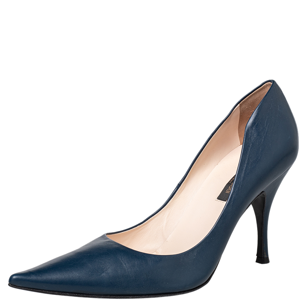 luxury-women-sergio-rossi-used-shoes-p466185-006 Sergio Rossi Blue Leather Pointed Toe Pumps Size 41