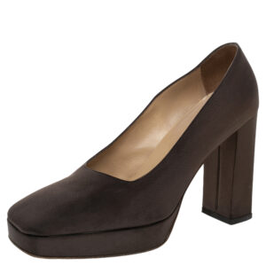 Sergio Rossi Brown Fabric Block Heel Pumps Size 37.5