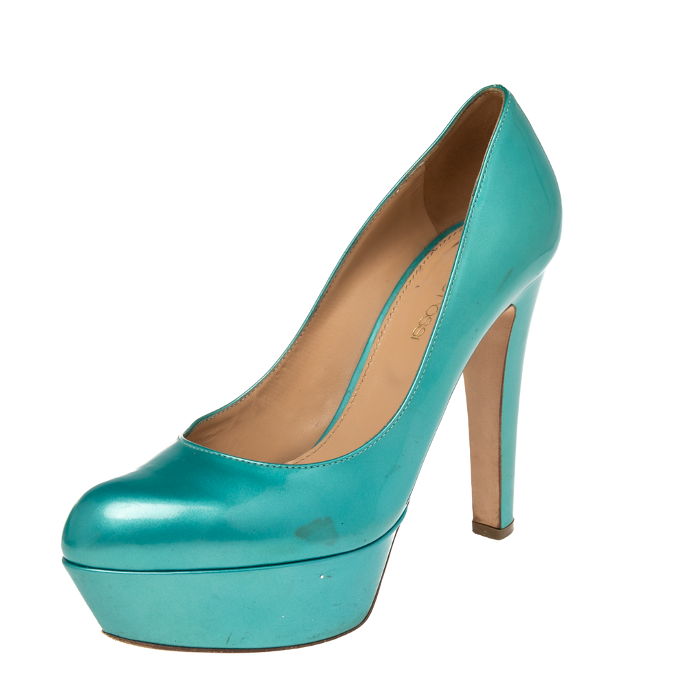 luxury-women-sergio-rossi-used-shoes-p512334-006-2 Sergio Rossi Blue Patent Leather Platform Pumps Size 36.5