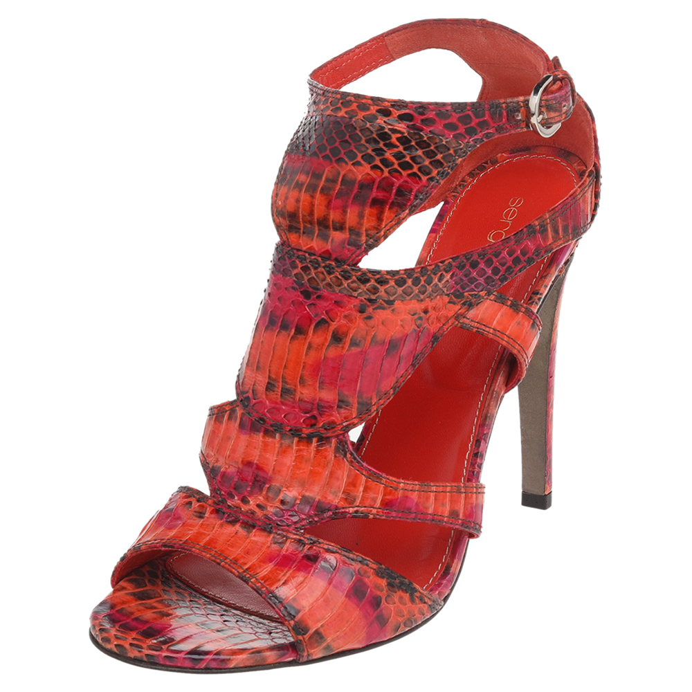 luxury-women-sergio-rossi-used-shoes-p519719-004-2 Sergio Rossi Multicolor Snakeskin Ankle Strap Sandals Size 39