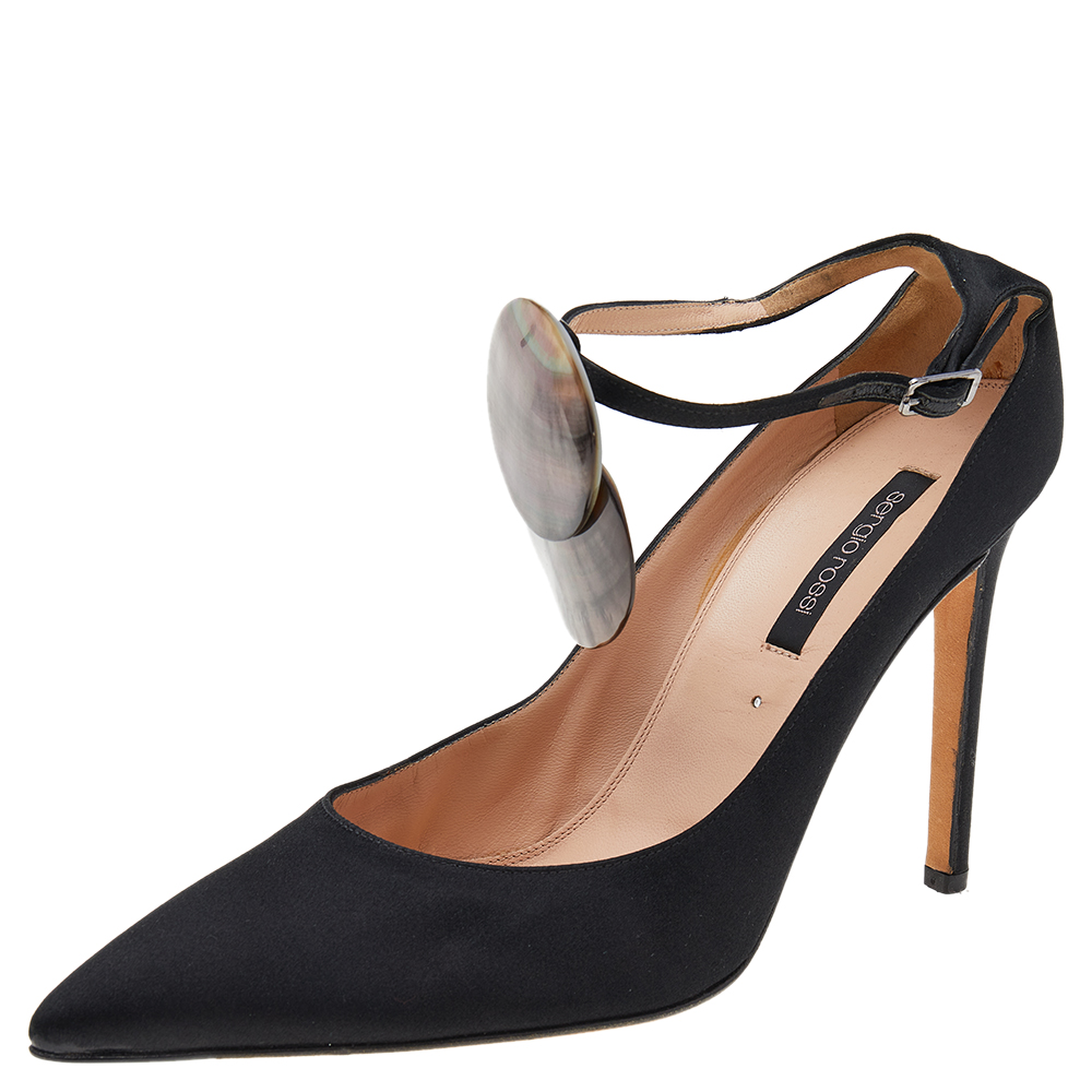 luxury-women-sergio-rossi-used-shoes-p541129-008-2 Sergio Rossi Black Satin Pointed Toe Ankle Strap Sandals Size 39