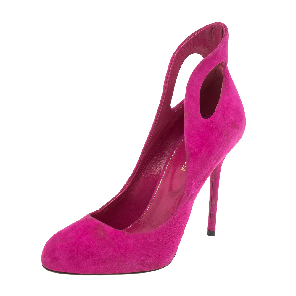 luxury-women-sergio-rossi-used-shoes-p543736-007-2 Sergio Rossi Magenda Suede Oblo Cut Out Pumps Size 36