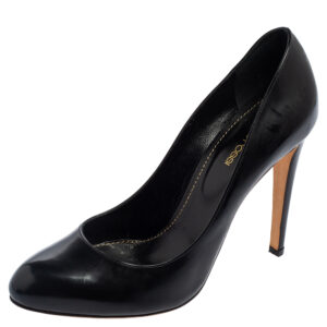 Sergio Rossi Black Leather Round Toe Pumps Size 39.5