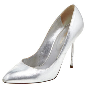 Sergio Rossi Metallic Silver Leather Almond Toe Pumps Size 37.5
