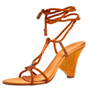Sergio Rossi Rust Satin Rope Ankle-Wrap Sandals Size 41