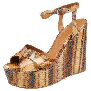 Sergio Rossi Brown Snakeskin Platform Wedge Sandals Size 39