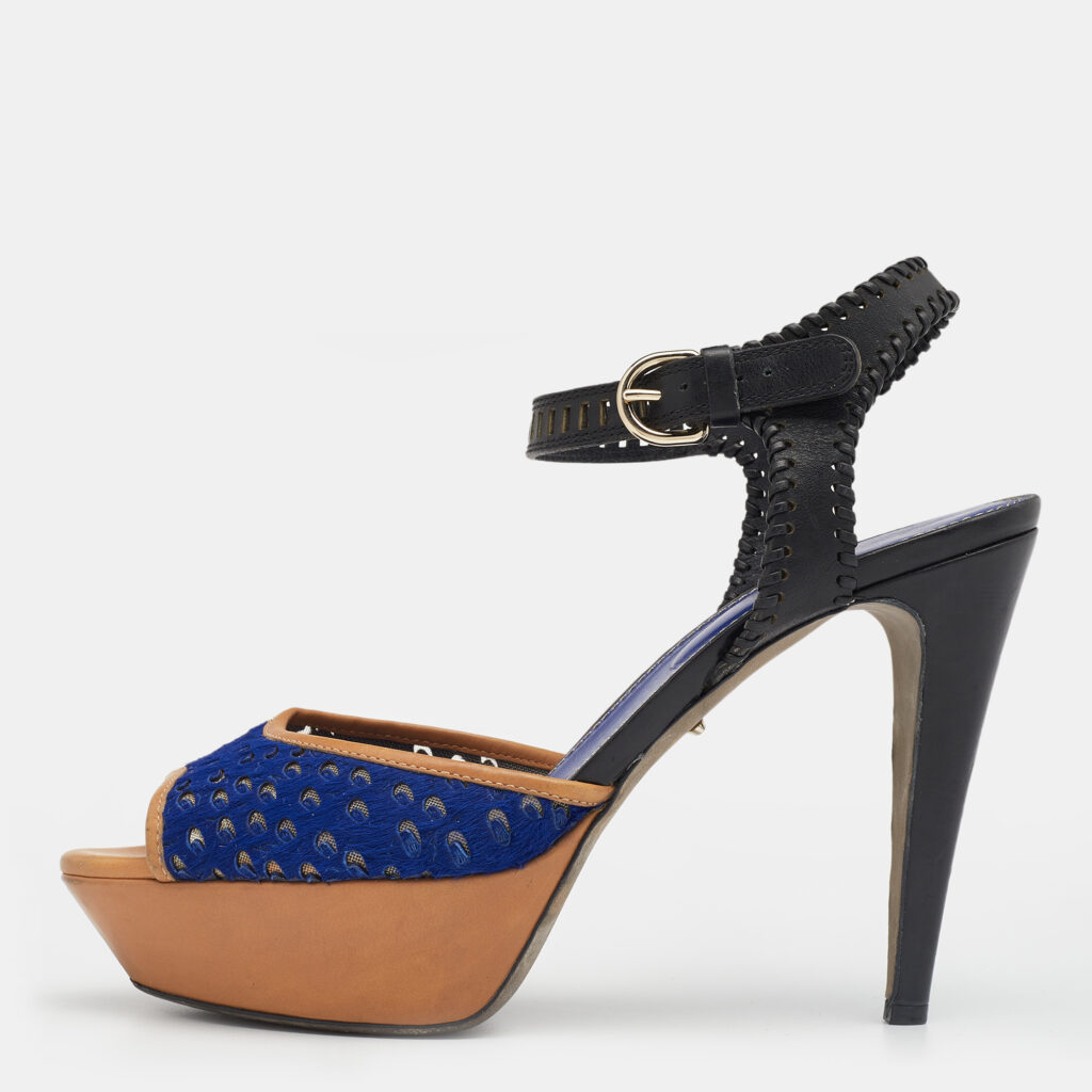 luxury-women-sergio-rossi-used-shoes-p632745-002-2 Sergio Rossi Multicolor Leather And Pony Hair Platform Ankle Strap Sandals Size 40