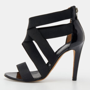 Sergio Rossi Black Patent Leather and Elastic Strappy Sandals Size 36