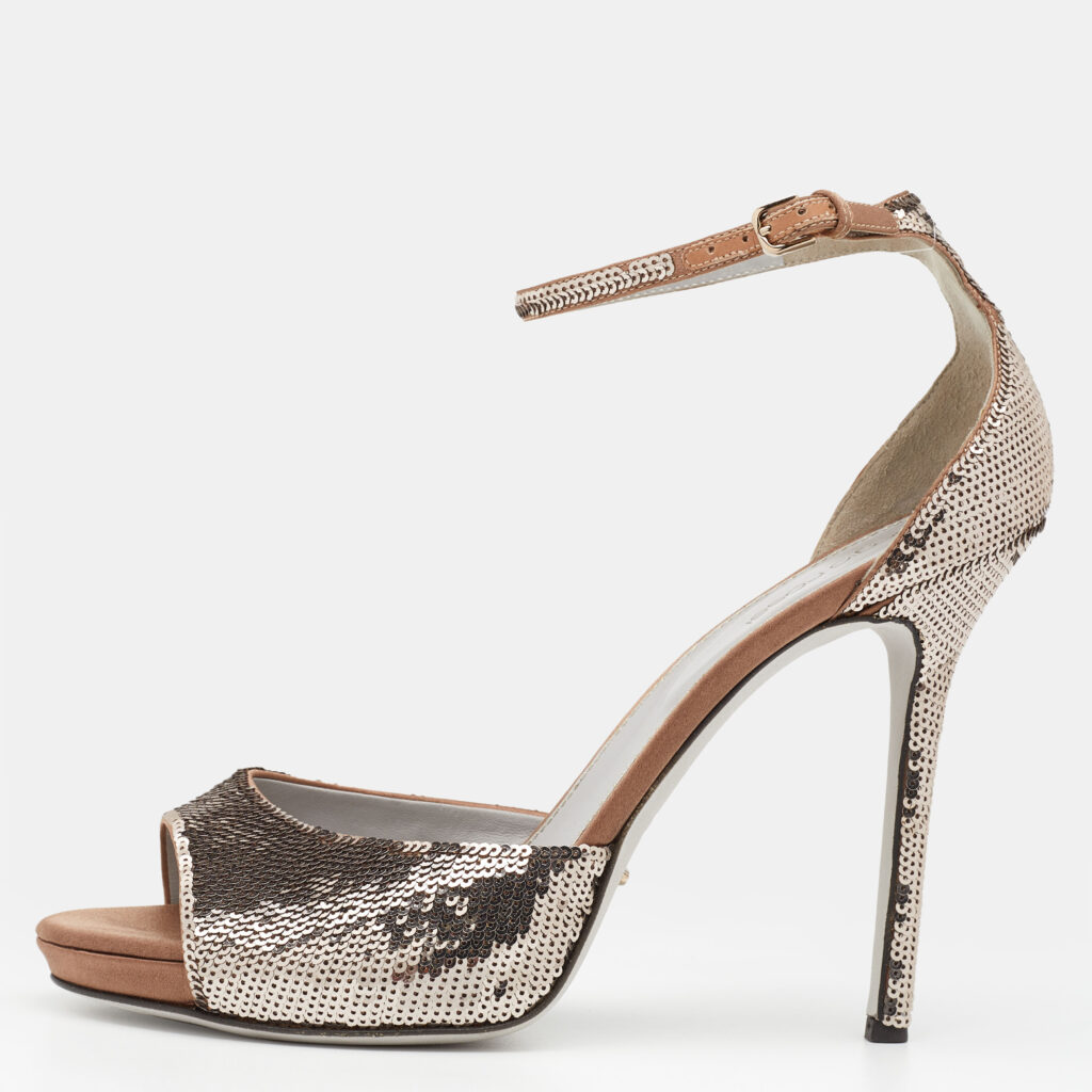 luxury-women-sergio-rossi-used-shoes-p656494-002 Sergio Rossi Metallic Sequins Ankle Strap Sandals Size 40.5