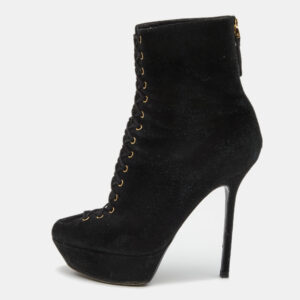 Sergio Rossi Black Suede Lace Up Platform Ankle Boots Size 39