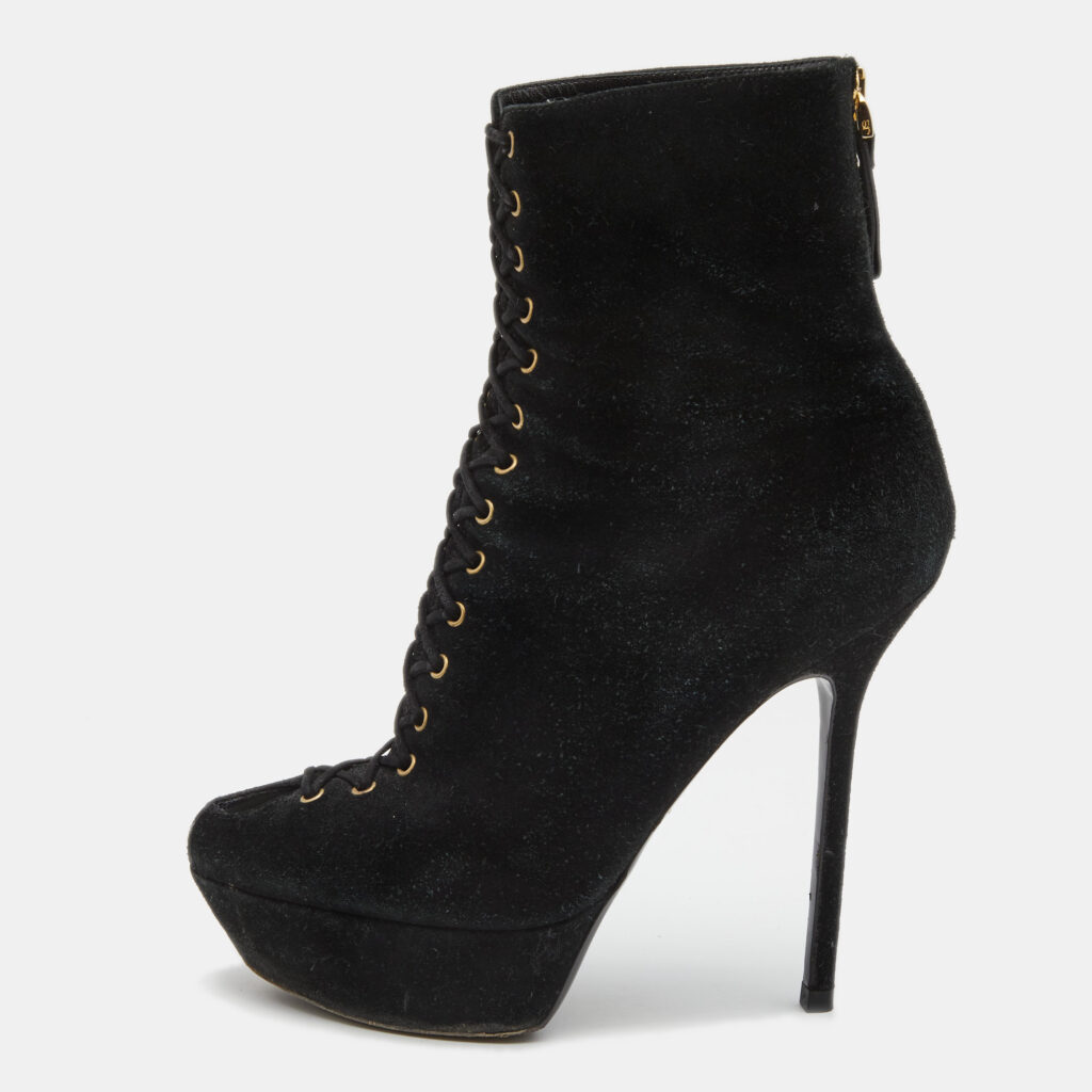 luxury-women-sergio-rossi-used-shoes-p658495-002-1 Sergio Rossi Black Suede Lace Up Platform Ankle Boots Size 39