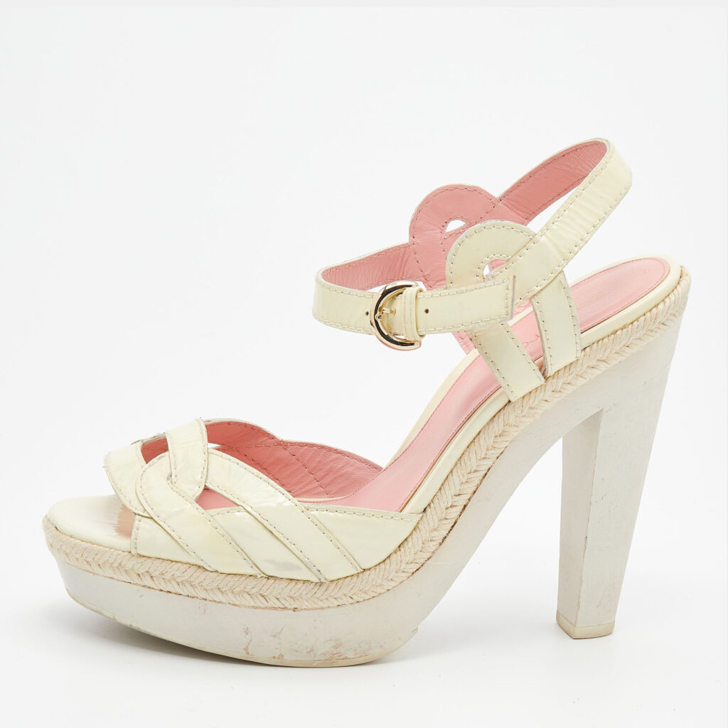 luxury-women-sergio-rossi-used-shoes-p668389-004-1 Sergio Rossi Cream Patent Leather Platform Espadrille Ankle Strap Sandals Size 39