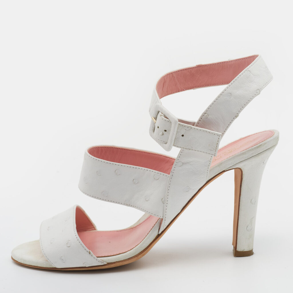 luxury-women-sergio-rossi-used-shoes-p669144-008-1 Sergio Rossi White Ostrich Leather Ankle Strap Sandals Size 39