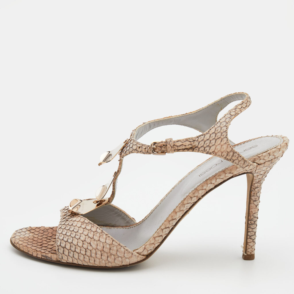 luxury-women-sergio-rossi-used-shoes-p680609-002-1 Sergio Rossi Beige Python T-Strap Sandals Size 37.5