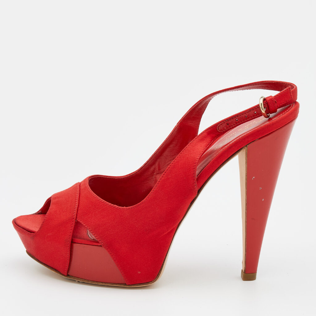luxury-women-sergio-rossi-used-shoes-p713142-010 Sergio Rossi Red Satin Open Toe Platform Slingback Sandals Size 40