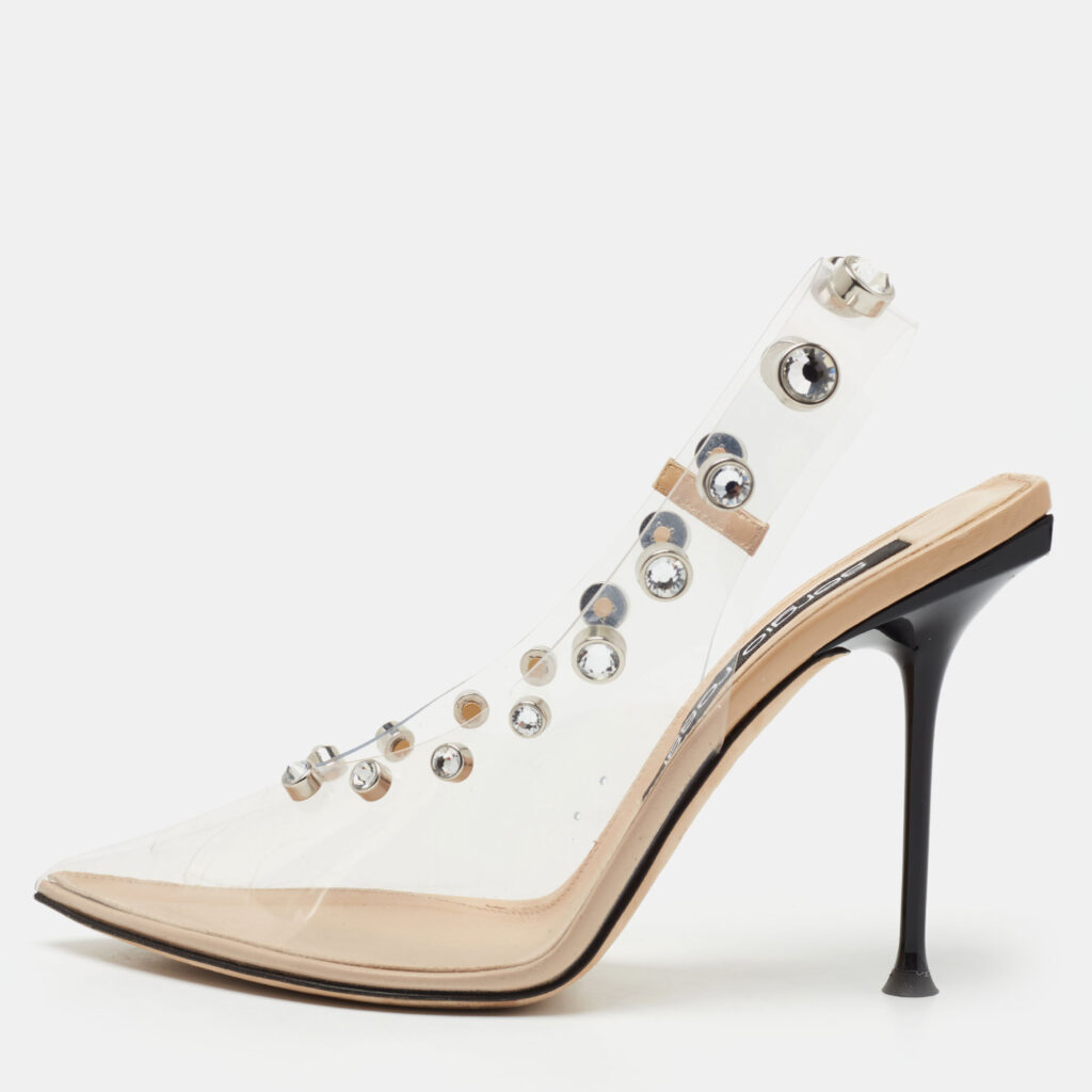 luxury-women-sergio-rossi-used-shoes-p715736-001 Sergio Rossi Transparent PVC Studded Slingback Pumps Size 40