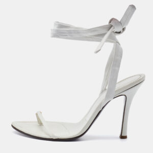 Sergio Rossi White Leather Ankle Wrap Sandals Size 38