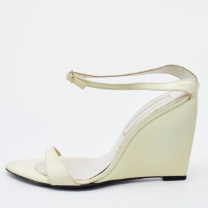 Sergio Rossi Off White Patent Leather Wedge Sandals Size 38