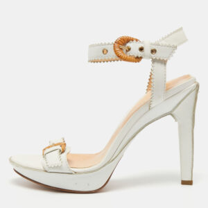 Sergio Rossi White Leather Buckle Toe Platform Sandals Size 38