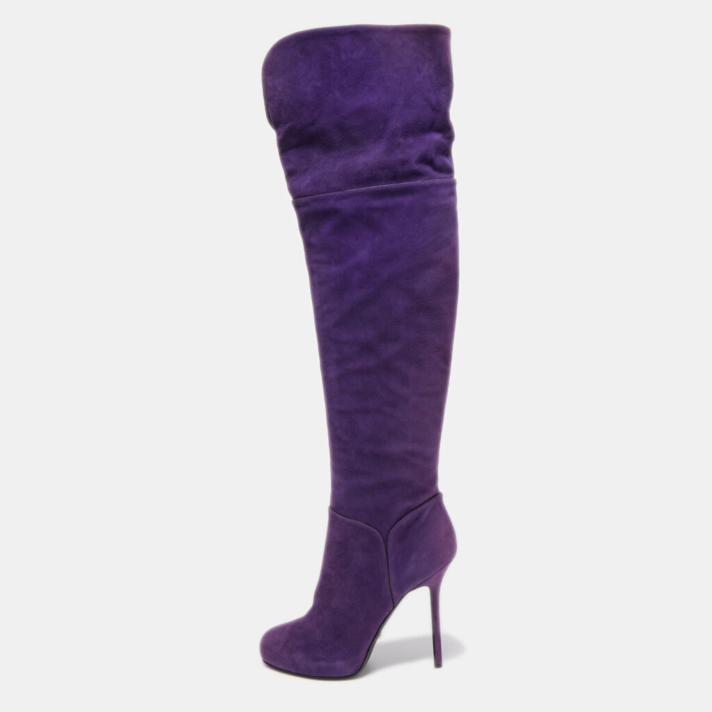 luxury-women-sergio-rossi-used-shoes-p791248-006 Sergio Rossi Purple Suede Zip Detail Knee Length Boots Size 40.5