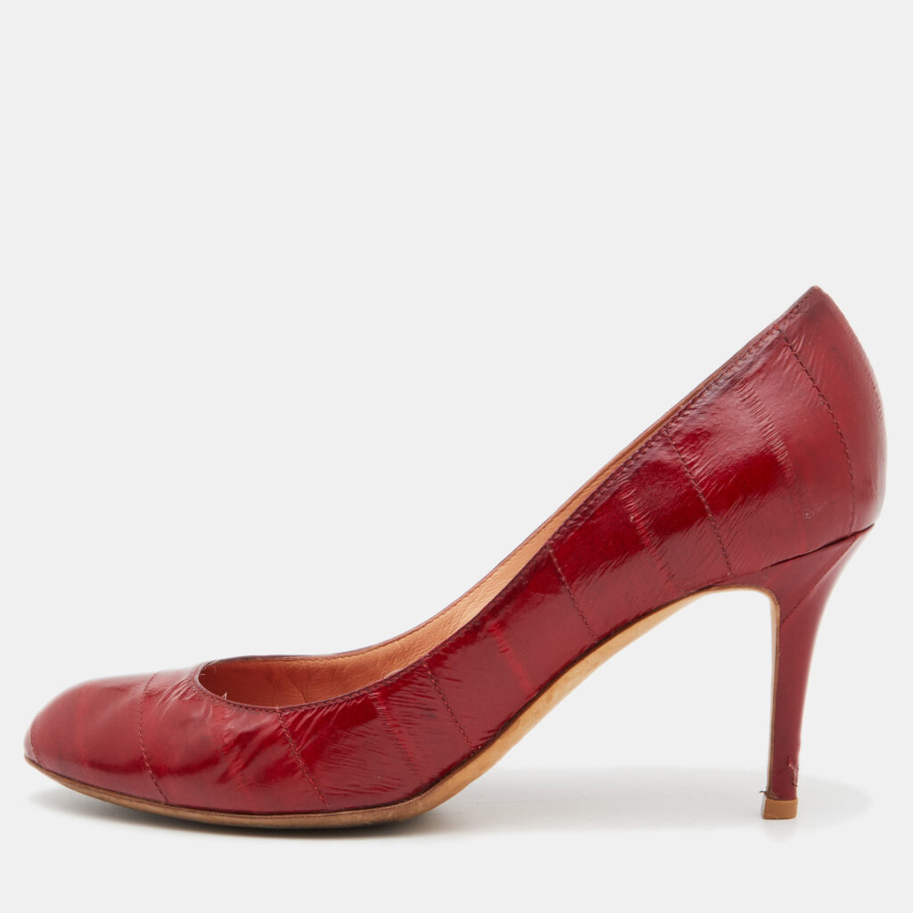 luxury-women-sergio-rossi-used-shoes-p801390-001 Sergio Rossi Red Eel Leather Round-Toe Pumps Size 39