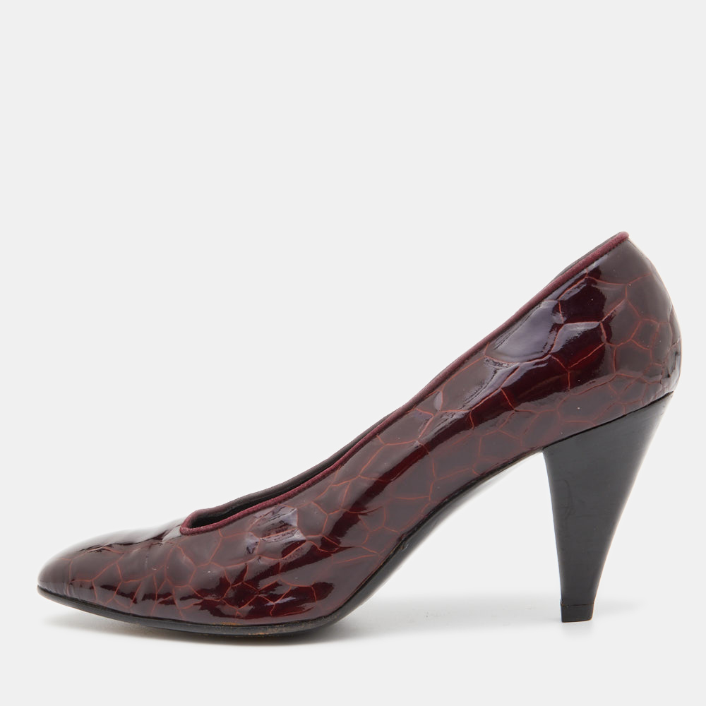 luxury-women-sergio-rossi-used-shoes-p801634-001 Sergio Rossi Burgundy Croc Embossed Patent Leather Pumps Size 36.5
