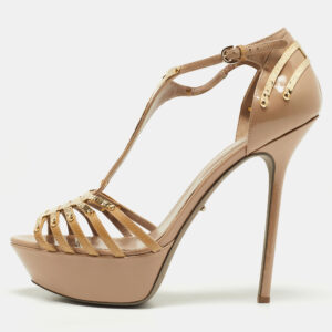 Sergio Rossi Beige Patent Leather Strappy Platform Sandals Size 40