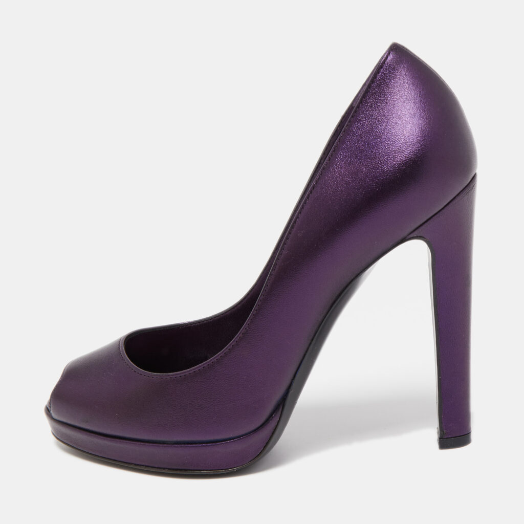 luxury-women-sergio-rossi-used-shoes-p853942-001 Sergio Rossi Metallic Purple Leather Peep Toe Pumps Size 38