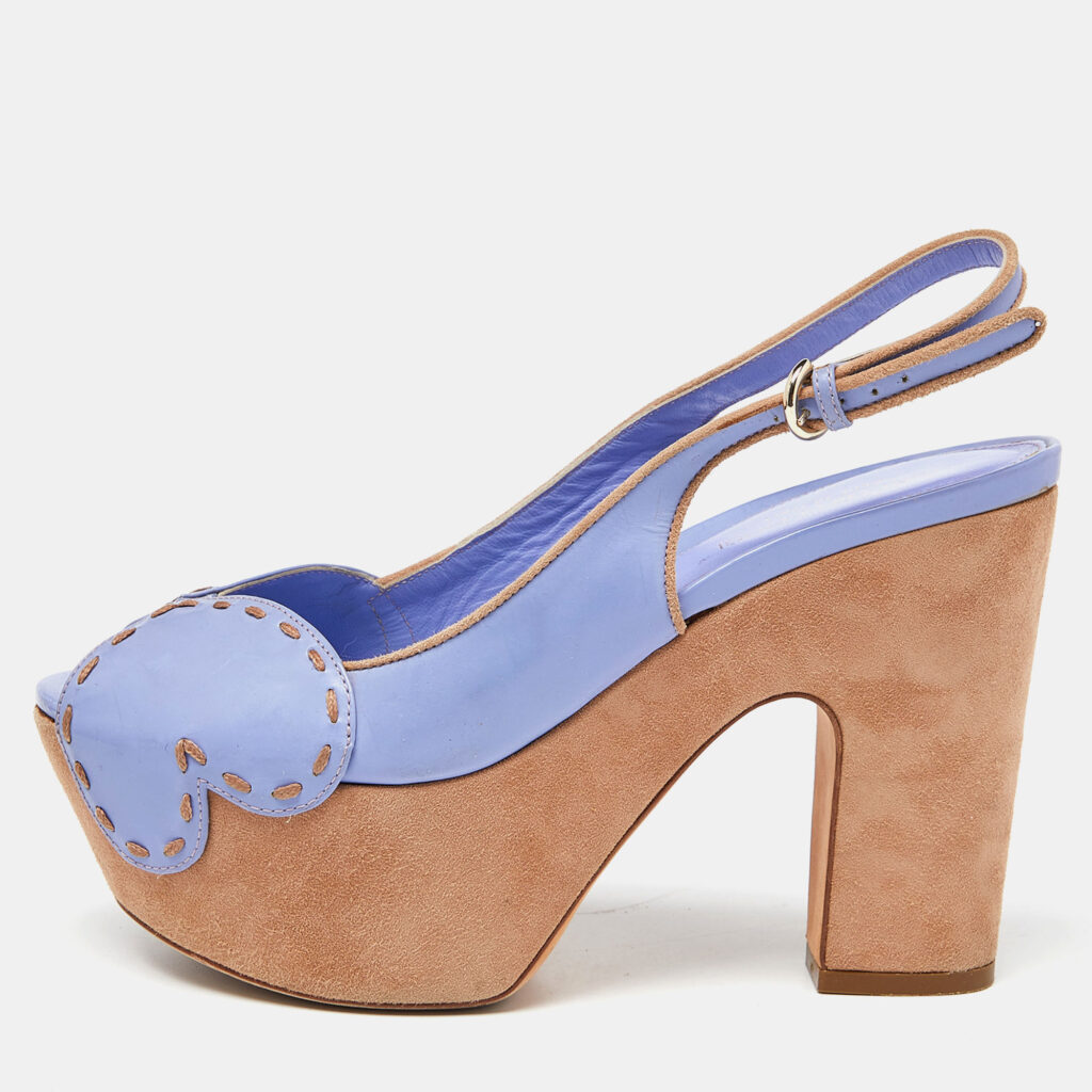 luxury-women-sergio-rossi-used-shoes-p889895-010 Sergio Rossi Lavender Leather and Alcantara Platform Slingback Sandals Size 37.5