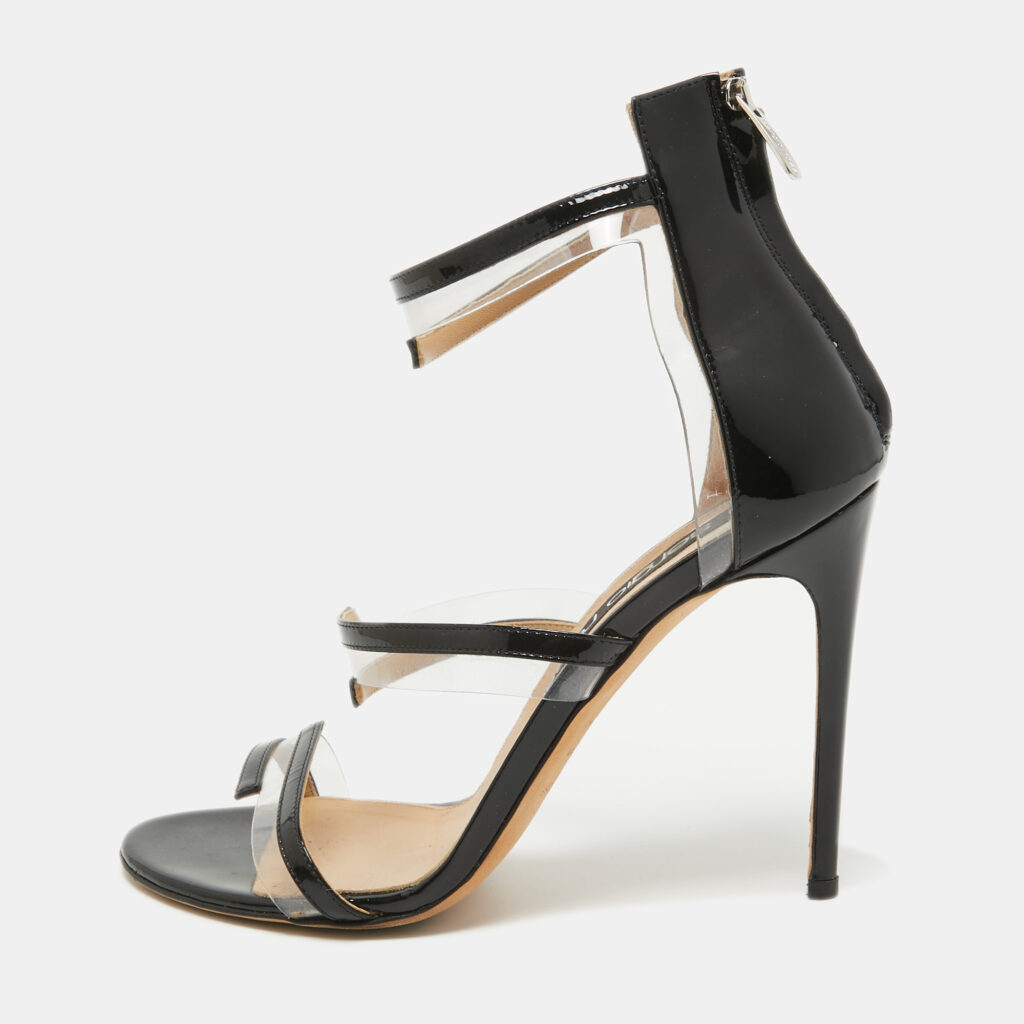 Sergio Rossi Black Patent And PVC Ankle Strap Sandals Size 40
