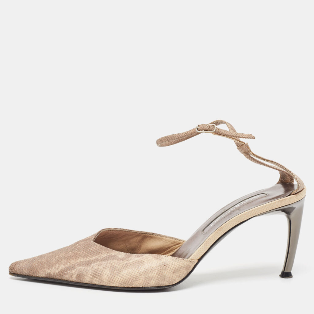 luxury-women-sergio-rossi-used-shoes-p919570-010 Sergio Rossi Two Tone Textured Leather Ankle Strap Pumps Size 38
