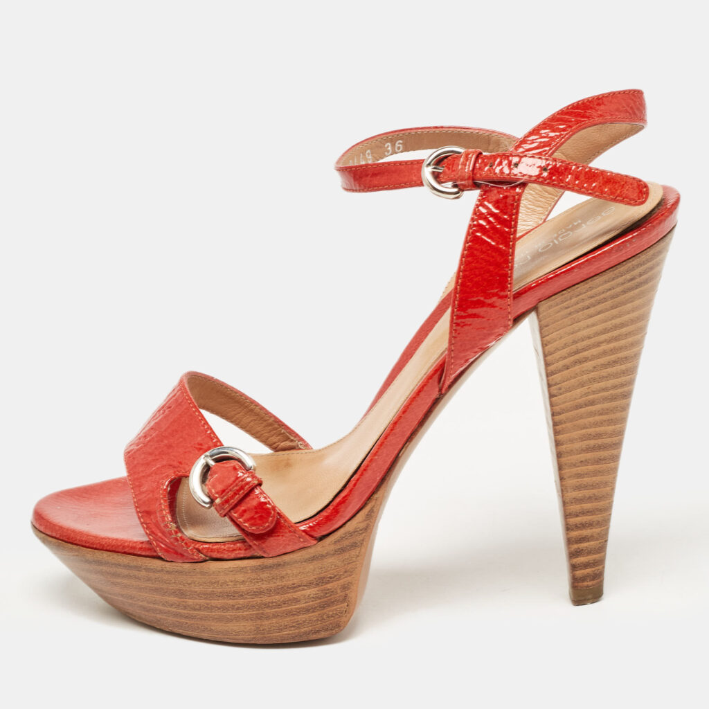 luxury-women-sergio-rossi-used-shoes-p925749-001 Sergio Rossi Red Patent Leather Slingback Sandals Size 36