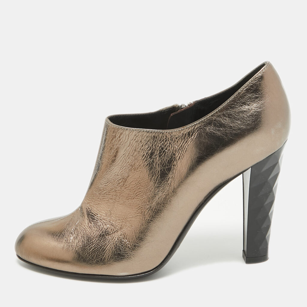 luxury-women-sergio-rossi-used-shoes-p927998-001 Sergio Rossi Metallic Foil Leather Ankle Booties Size 38.5
