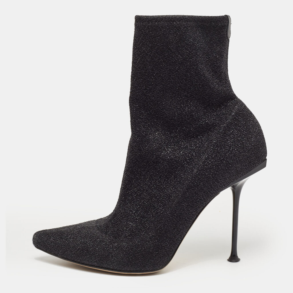 luxury-women-sergio-rossi-used-shoes-p928445-001 Sergio Rossi Black Lurex Fabric Pointed Toe Ankle Booties Size 41