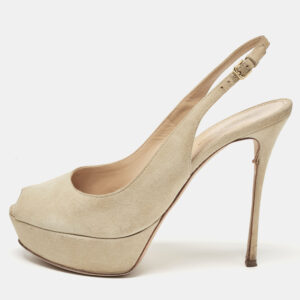 Sergio Rossi Grey  Suede Peep Toe Slingback Pumps Size 37