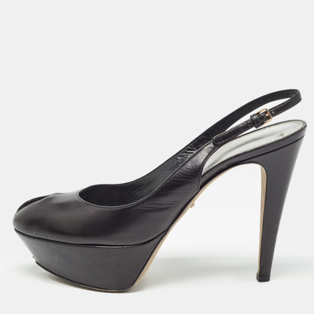 luxury-women-sergio-rossi-used-shoes-p979522-001 Sergio Rossi Black Leather Peep Toe Slingback Pumps Size 37