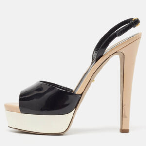 Sergio Rossi Black Patent Leather Open Toe Platform Ankle Strap Sandals Size 40.5
