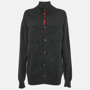 Shanghai Tang Grey Cashmere Blend Button Front Cardigan L