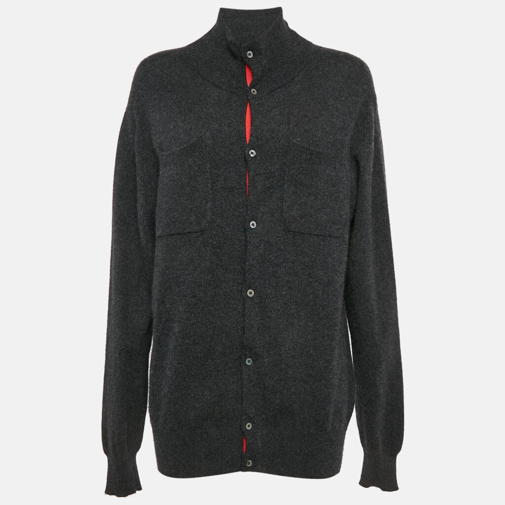 luxury-women-shanghai-tang-used-clothes-p1111575-001 Shanghai Tang Grey Cashmere Blend Button Front Cardigan L