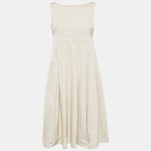 S'Max Mara Beige Cotton Blend Pleated Sleeveless Dress S