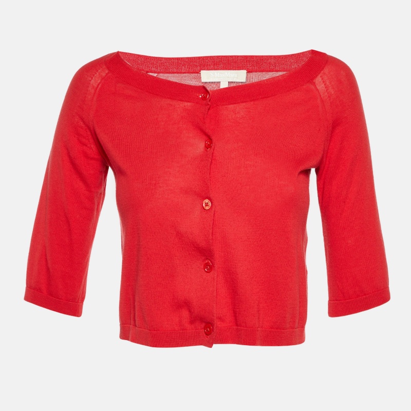 luxury-women-smax-mara-used-clothes-p1106482-1738903216-005 S'Max Mara Red Cotton Knit Cropped Cardigan S